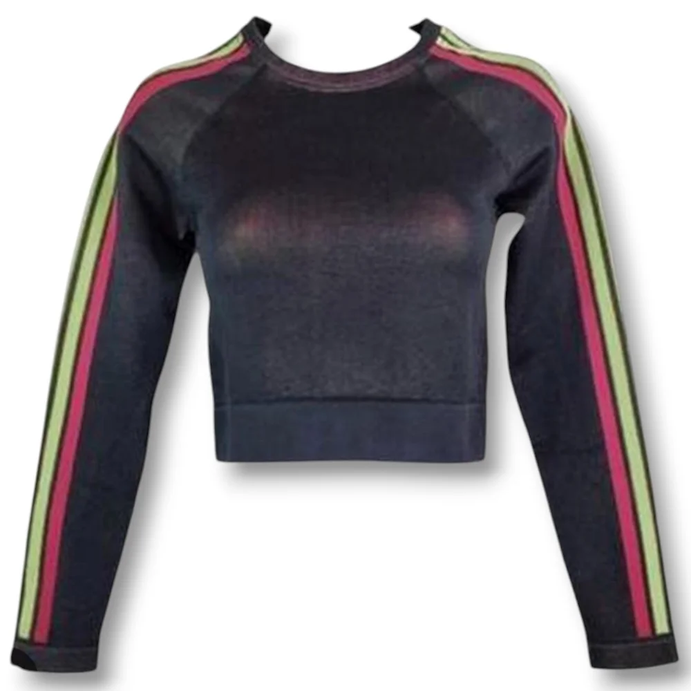 Fabletics Long Sleeve Aisley Crop Top | Black Seamless | Size XL | NWOT - Picture 3 of 11